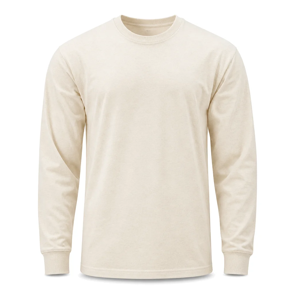 The Long Sleeve tee in oat, front view